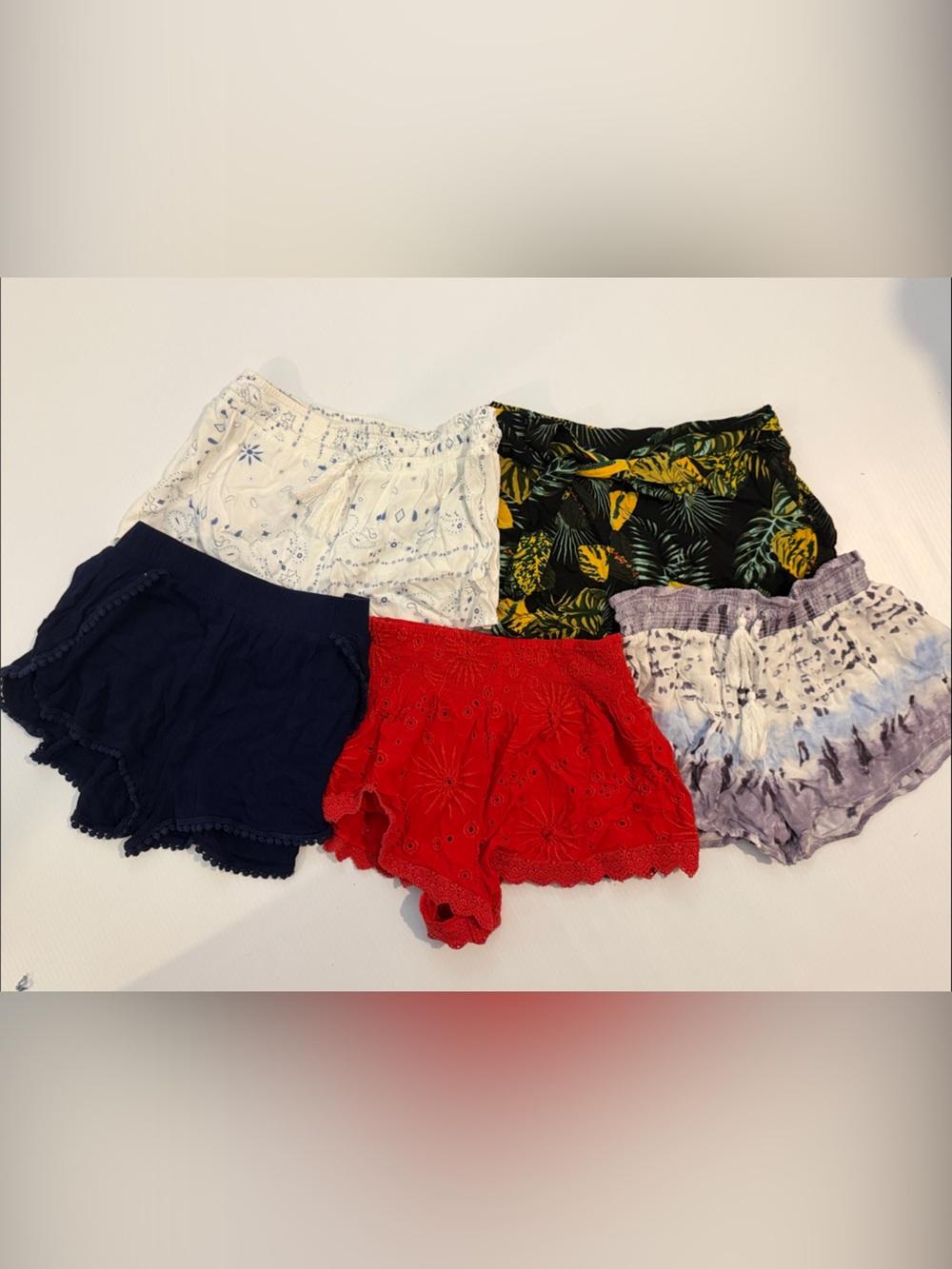 SUmMER BUNDLE- 5 Women’s Red Eyelet Shorts - Lightweight Summer Shorts